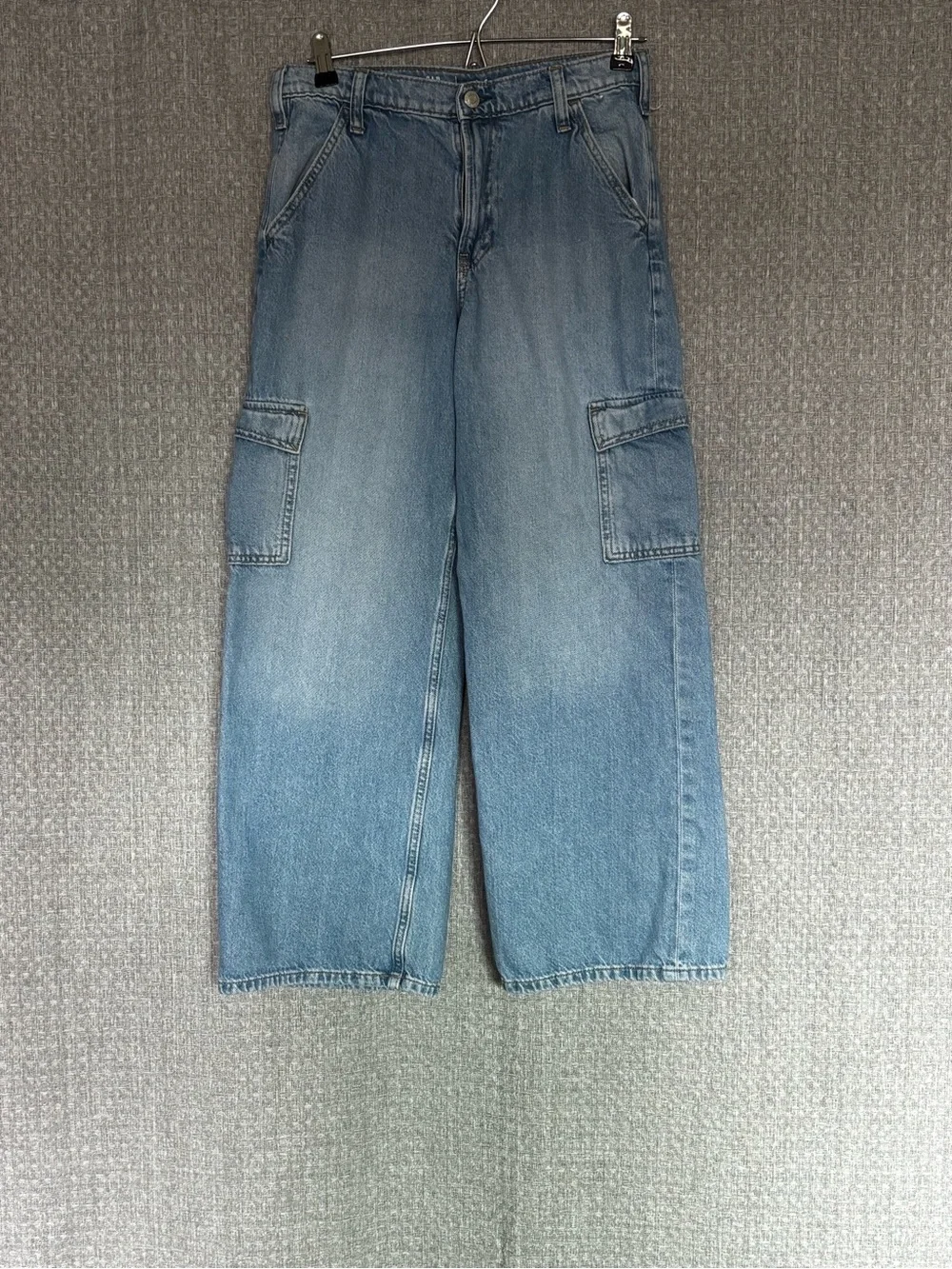 GAP Kids Girls Size 14 Cargo Jeans Wide Leg Baggy Light Wash Denim